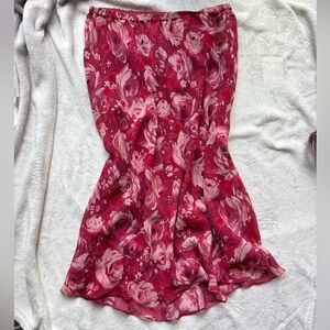 vintage Adrianna Papell Silk pink floral rose midi skirt with ruffle hem